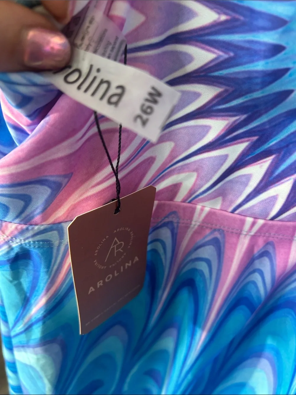 Arolina Blue & Pink Swirl One-Piece Swimdress with biker shorts